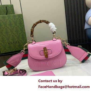 Gucci Bamboo 1947 mini top handle bag with Debossed Gucci logo 786482 pink 2025