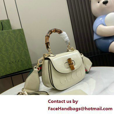 Gucci Bamboo 1947 mini top handle bag with Debossed Gucci logo 786482 white 2025