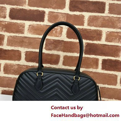 Gucci GG Marmont medium top handle bag 795218 matelasse chevron leather Black 2025