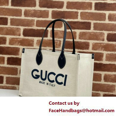 Gucci Medium tote bag with Gucci print 772176 in Beige/Blue cotton linen canvas 2025