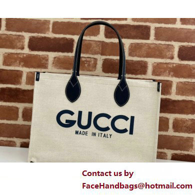 Gucci Medium tote bag with Gucci print 772176 in Beige/Blue cotton linen canvas 2025