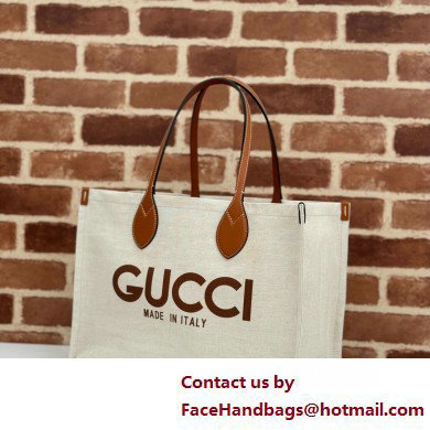 Gucci Medium tote bag with Gucci print 772176 in Beige/Brown cotton linen canvas 2025