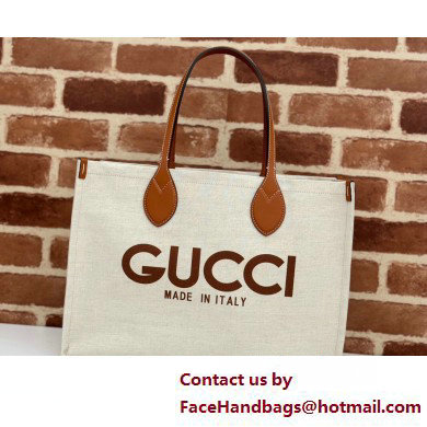 Gucci Medium tote bag with Gucci print 772176 in Beige/Brown cotton linen canvas 2025