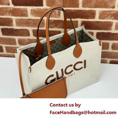 Gucci Medium tote bag with Gucci print 772176 in Beige/Brown cotton linen canvas 2025