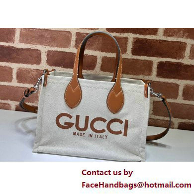 Gucci Mini tote bag with Gucci print 772144 in Beige/Brown cotton linen canvas 2025