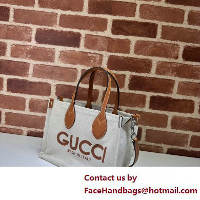 Gucci Mini tote bag with Gucci print 772144 in Beige/Brown cotton linen canvas 2025