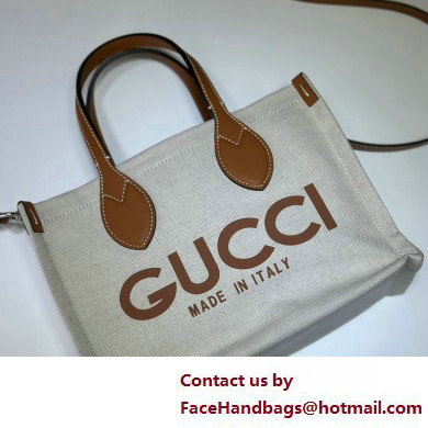 Gucci Mini tote bag with Gucci print 772144 in Beige/Brown cotton linen canvas 2025