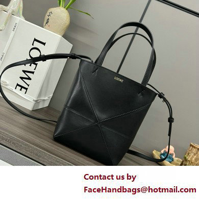 LOEWE Mini Puzzle Fold Tote in shiny calfskin 052322 black 2025