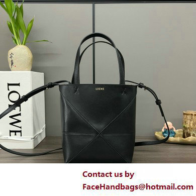 LOEWE Mini Puzzle Fold Tote in shiny calfskin 052322 black 2025