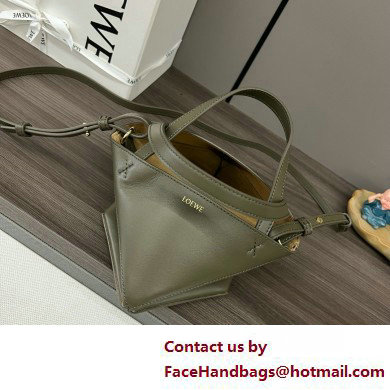 LOEWE Mini Puzzle Fold Tote in shiny calfskin 052322 dark khaki green 2025