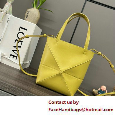 LOEWE Mini Puzzle Fold Tote in shiny calfskin 052322 lemon yellow 2025 - Click Image to Close