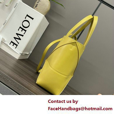 LOEWE Mini Puzzle Fold Tote in shiny calfskin 052322 lemon yellow 2025