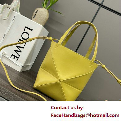 LOEWE Mini Puzzle Fold Tote in shiny calfskin 052322 lemon yellow 2025