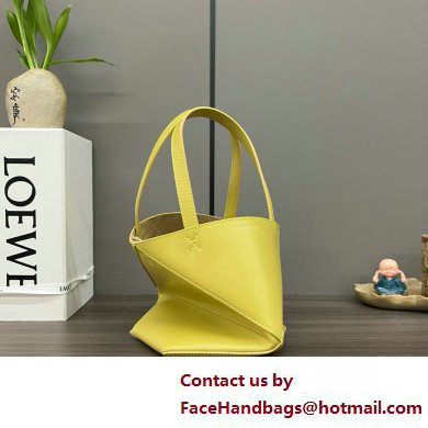 LOEWE Mini Puzzle Fold Tote in shiny calfskin 052322 lemon yellow 2025