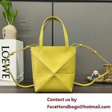 LOEWE Mini Puzzle Fold Tote in shiny calfskin 052322 lemon yellow 2025