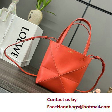 LOEWE Mini Puzzle Fold Tote in shiny calfskin 052322 orange 2025