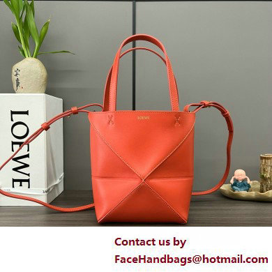 LOEWE Mini Puzzle Fold Tote in shiny calfskin 052322 orange 2025