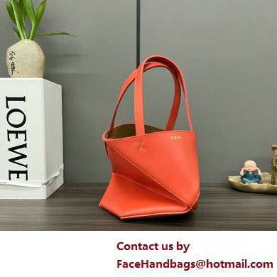 LOEWE Mini Puzzle Fold Tote in shiny calfskin 052322 orange 2025