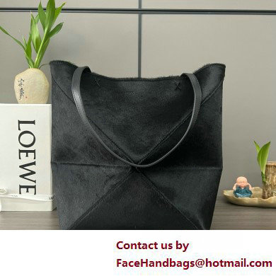 LOEWE Puzzle Fold Tote in black suede leather 052316 2025 - Click Image to Close