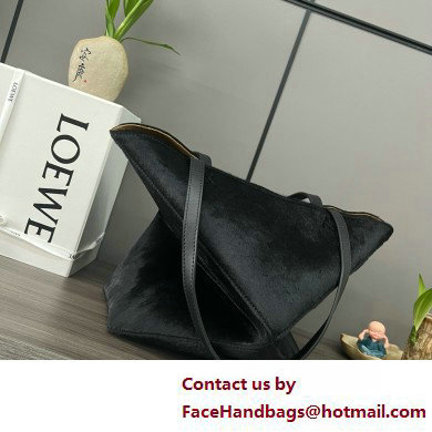 LOEWE Puzzle Fold Tote in black suede leather 052316 2025