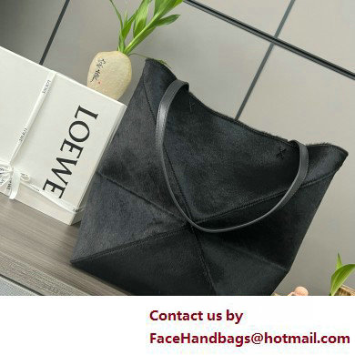 LOEWE Puzzle Fold Tote in black suede leather 052316 2025