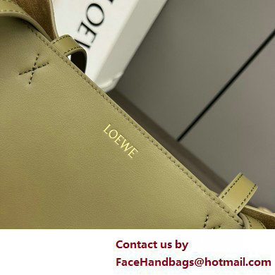 LOEWE Puzzle Fold Tote in shiny calfskin 052316 dark khaki green/green 2025