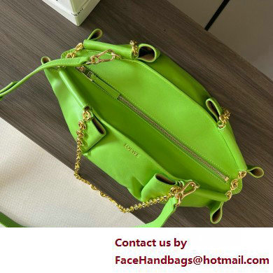 LOEWE Small Paseo bag in shiny nappa calfskin with chain green 2025