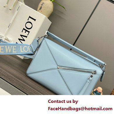 LOEWE Small Puzzle bag in satin calfskin sky blue 2025