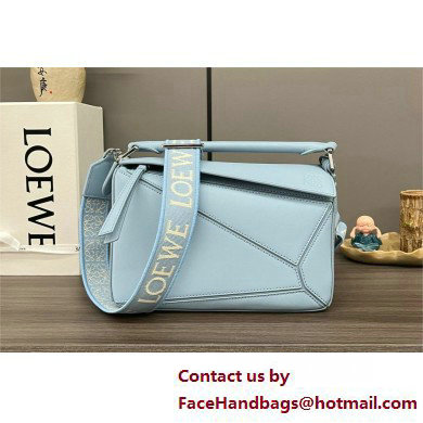 LOEWE Small Puzzle bag in satin calfskin sky blue 2025