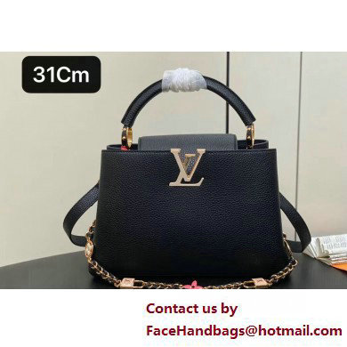 Louis Vuitton Lovelock chain Taurillon leather Capucines MM Bag Black 2025 - Click Image to Close