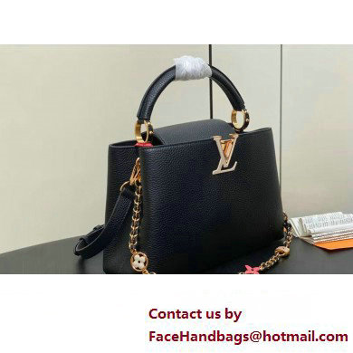 Louis Vuitton Lovelock chain Taurillon leather Capucines MM Bag Black 2025