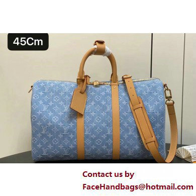 Louis Vuitton Monogram Denim Keepall Bandouliere 45 Bag M25334 LV By The Pool Sky Blue 2025 - Click Image to Close