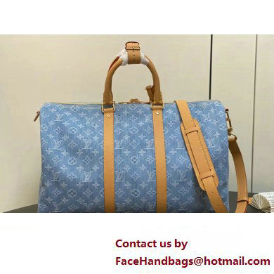 Louis Vuitton Monogram Denim Keepall Bandouliere 45 Bag M25334 LV By The Pool Sky Blue 2025