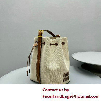 MIU MIU Canvas and leather bucket bag 5BE089 2025