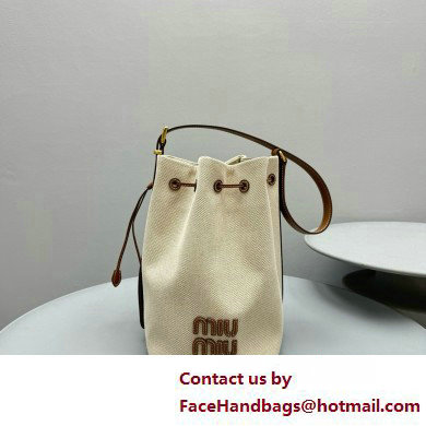 MIU MIU Canvas and leather bucket bag 5BE089 2025