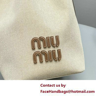 MIU MIU Canvas and leather bucket bag 5BE089 2025