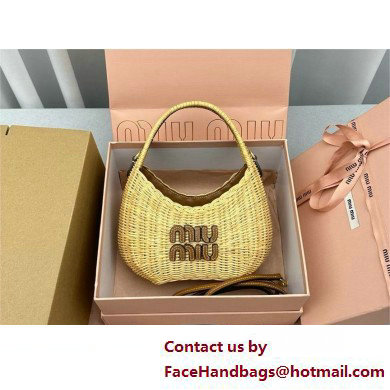 MIU MIU wander wicker hobo bag 5BC125 TAN/CARAMEL2025 - Click Image to Close