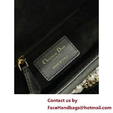 Mini Lady Dior Bag in Black Satin Embroidered with White Resin Pearls 2025