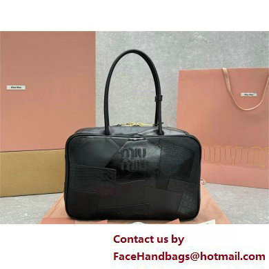 Miu Miu leather patchwork bag 5BB117 black 2025 - Click Image to Close