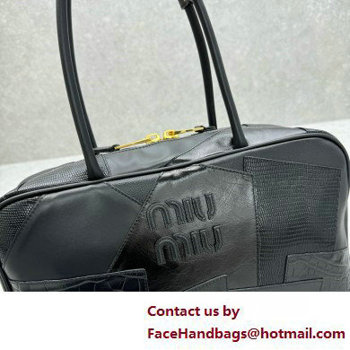 Miu Miu leather patchwork bag 5BB117 black 2025