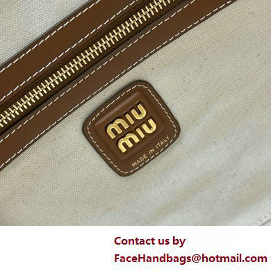 Miu Miu leather-trim canvas tote bag 5BB117 brown 2025