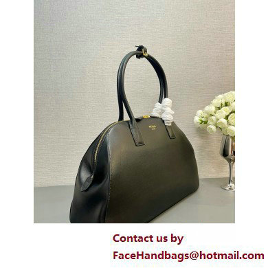 PRADA Large leather tote bag with zipper closure 1BG506 BLACK 2025 - Click Image to Close