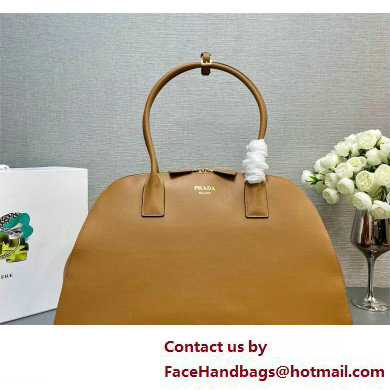 PRADA Large leather tote bag with zipper closure 1BG506 CARAMEL 2025