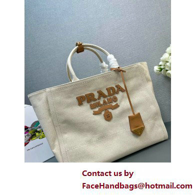 PRADA Large linen blend tote bag 1BG473 Natural 2025