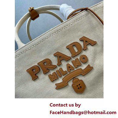 PRADA Large linen blend tote bag 1BG473 Natural 2025