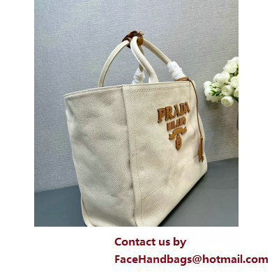 PRADA Large linen blend tote bag 1BG473 Natural 2025