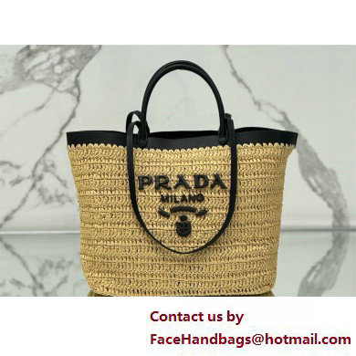 PRADA MEDIUM crochet and leather tote bag 1BG499 Tan/Black 2025