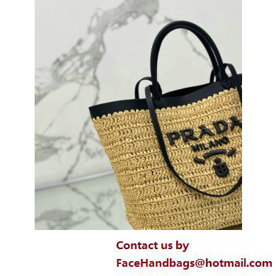 PRADA MEDIUM crochet and leather tote bag 1BG499 Tan/Black 2025