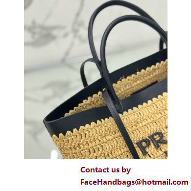 PRADA MEDIUM crochet and leather tote bag 1BG499 Tan/Black 2025