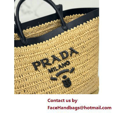 PRADA MEDIUM crochet and leather tote bag 1BG499 Tan/Black 2025